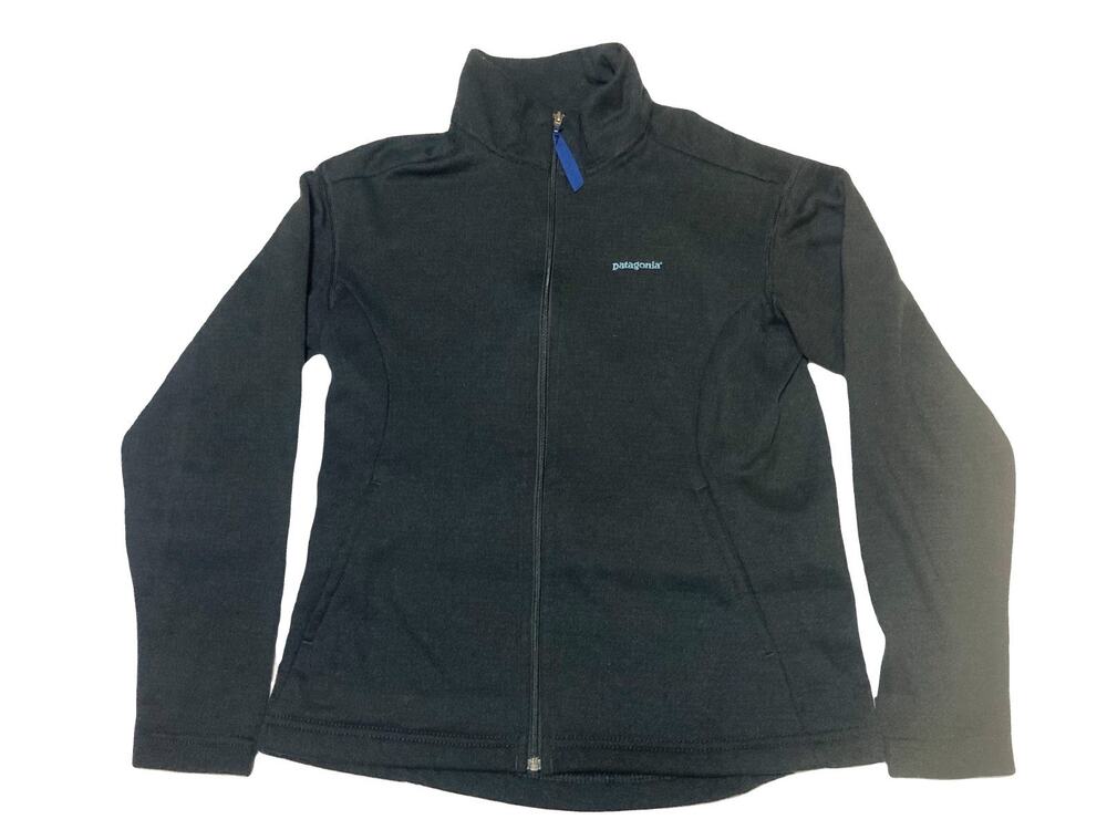 patagonia womens black full zip sweater long sleeve made in USA mock neck M